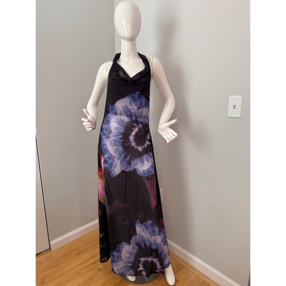 Commense Semi-Sheer Floral Halter Maxi Dress‎ Open Back Party Dress size M - Picture 7 of 11